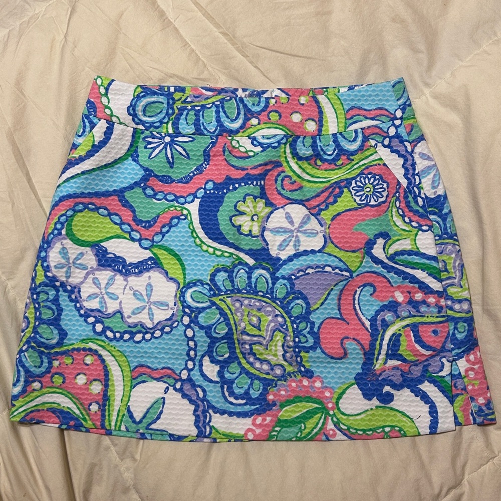 Lilly Pulitzer Conch Republic Shells Fish Groovy Pink Aqua Skirt Size 2 - Picture 11 of 11
